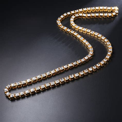 Mens 1 Row Lab Diamond 14k Gold Tennis Chain Necklace Bling Jewelz