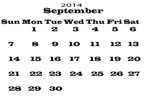 2014 Calendar September Template Free Stock Photo Public Domain Pictures