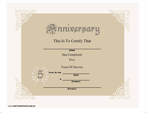 5th Anniversary Printable Certificate