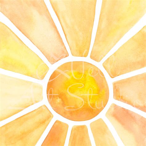 Sun Rays Art Print Watercolor Sunshine Printable Wall Art Etsy