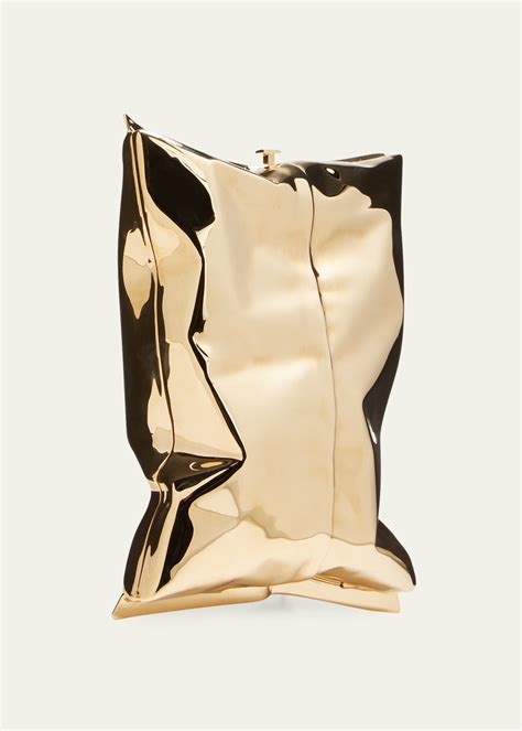 Anya Hindmarch Crisp Packet Metal Clutch Bag Golden Bergdorf Goodman