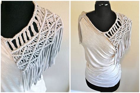 Macrame Tshirt Yarn Top T Shirt Weaving Trash To Couture T Shirt Yarn