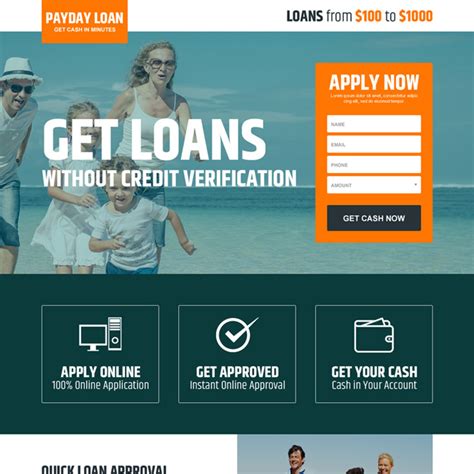 Payday Loan Without Credit Verification Responsive Landing Page Design