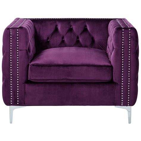 Club chair purple are also offered with features such as extra footrests, and adjustable height. Levi Purple Velvet Club Chair - Button Tufted - Silver ...