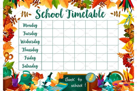 School Lessons Timetable Schedule Vector Template Education