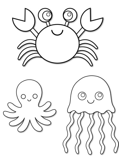 Sea Creatures Coloring Pages And Basic Patternstemplates For Crafts