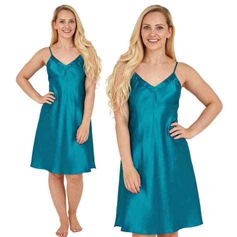 Plain Teal Blue Sexy Satin Chemise Nightie Plus Size Just For You