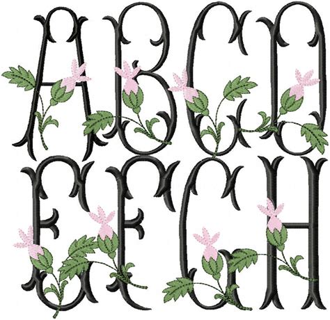 Rosebud Monogram Font Machine Embroidery Design Monogram Font Bling