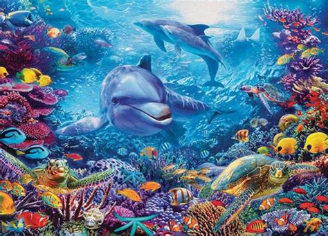 5d Diy Diamond Painting Ocean Seabed Dolphin Home Decor Wall Etsy