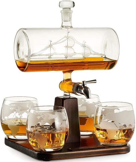Buy Whisky Decanter And Glass Set Enstia Antique Barrel Ship Decanter Handblown T For Men