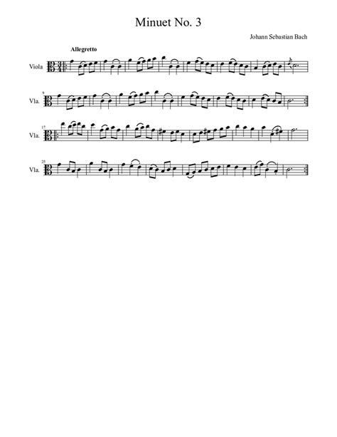 Minuet No 3 Sheet Music For Viola Solo