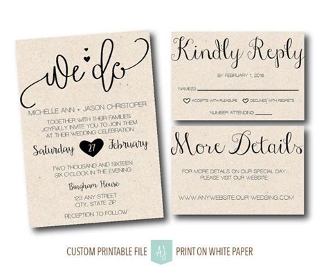 Wedding Invite With Rsvp Card Details Card Printable Wedding Invitation Custom Wed Custom