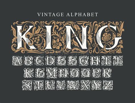 Lettering King And Set Of Vintage Alphabet Letters Stock Vector