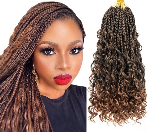 buy medium bohemian box braids goddess crochet hair with curly ends synthetic braiding hair