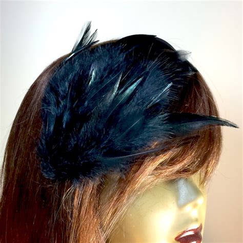 Black Feather Hair Clip Fascinator Black Swan Raven Bird Etsy