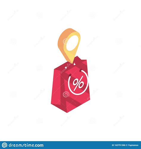 Paper Bag Offer Location Pin Online Shopping Isometric Icon Stock
