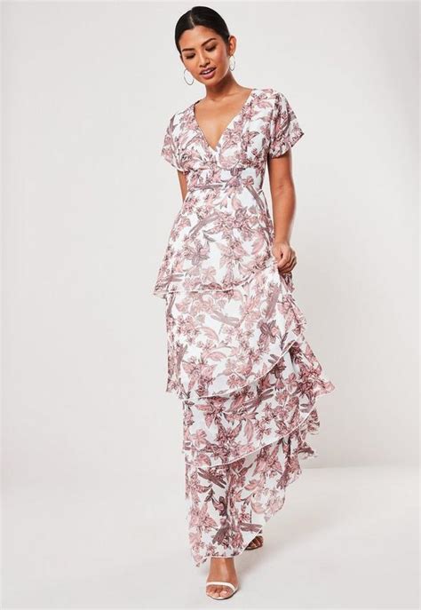 White Short Sleeve Frill Floral Maxi Dress Missguided Australia
