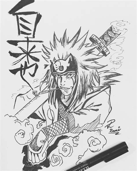Jiraiya The Pervy Sage From Naruto Anime Drawing Ink