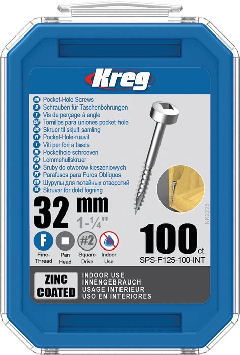 Kreg Pocket Hole Screws 32 Mm Zinc Coated Pan Head Fine Thread 100