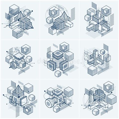 Vector Backgrounds With Abstract Isometric Lines And Figures Te Stock