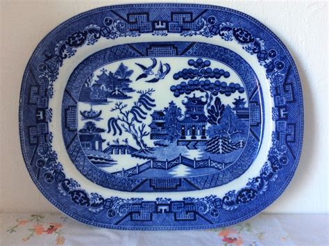 Vintage Willow Pattern Plate A Blue And White Serving Platter Etsy