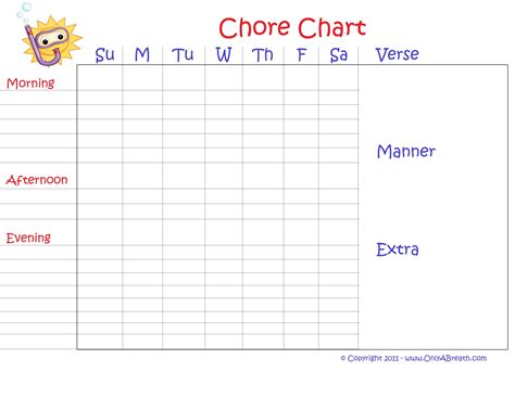 Monthly Chore Chart Template Printable Word Searches