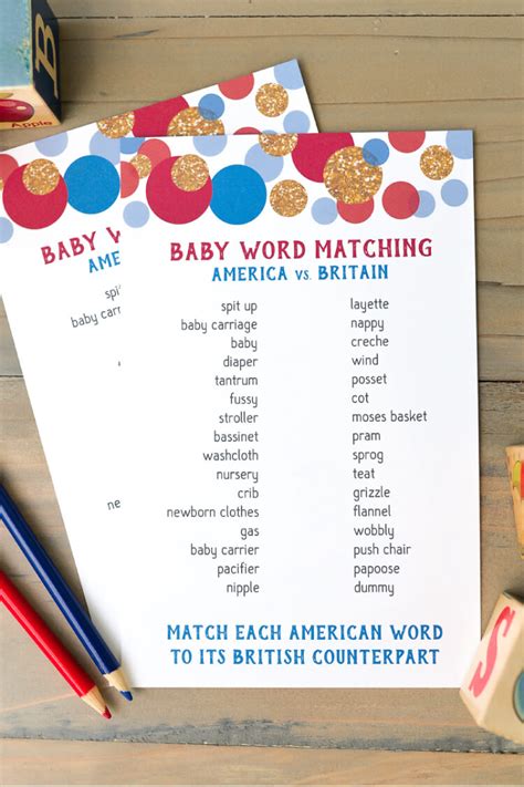 Unjumble baby words for a party / pin on jaela 2nd birthday. American and British Word Match Baby Shower Game - Hey, Let's Make Stuff