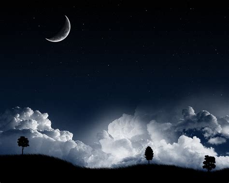 Landscape Night Moon Clouds Stars Wallpapers Hd