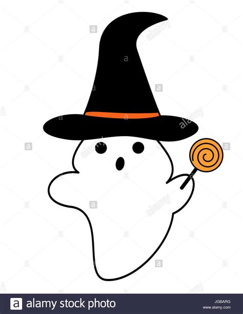 Cute Cartoon Ghost With Witch Hat Vector Illustration Stock Vector Image And Art Alamy