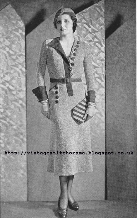 The Vintage Pattern Files 1930s Knitting One Piece Dress Hat And Purse