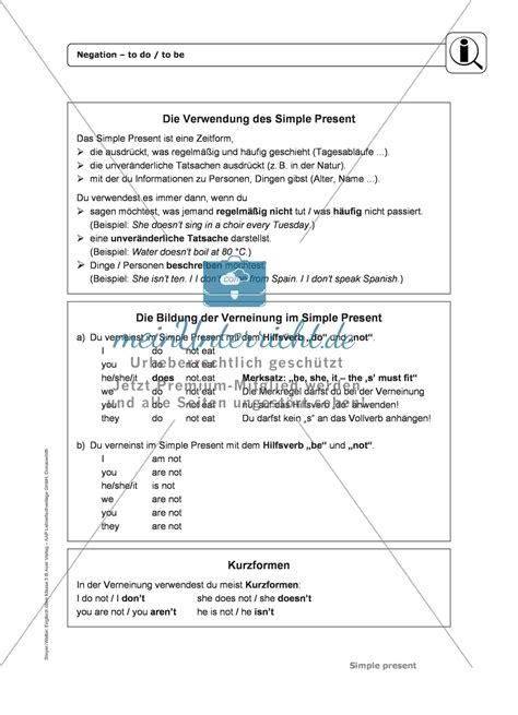 Kostenlose quiz tests passend zu den lehrplänen der bundesländer. Simple Present bei negations mit to do / to be: Erklärung ...
