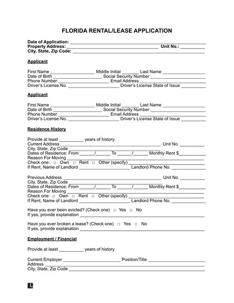Free Florida Rental Application Form Pdf And Word Download