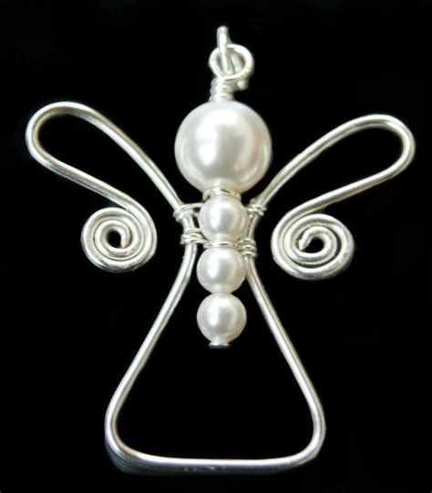 Wire Wrapped Angel Pendant Swarovski White Pearls Baby Etsy Joyería