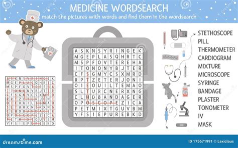 Vector Health Care Wordsearch Puzzle With Pictures Medicine Quiz For