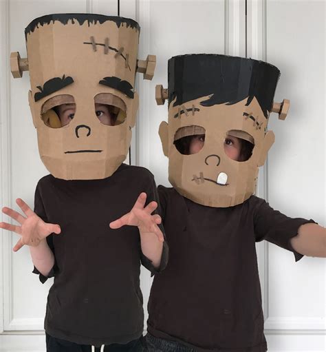 Maybe you would like to learn more about one of these? DIY Cardboard Frankenstein Costume Head made from a downloadable template. | Cardboard costume ...