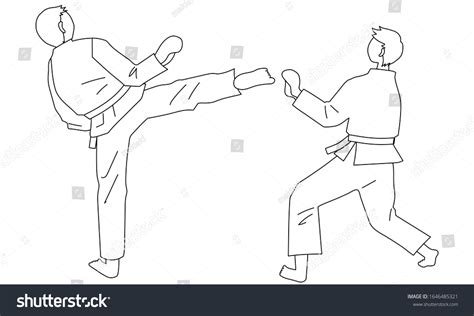 Illustration Two Men Doing Karate Kumiteline Stock Vector Royalty Free