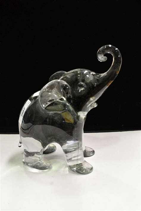 Bid Now Murano Glass Elephant Figurine By Erica Italy Smokey Glass