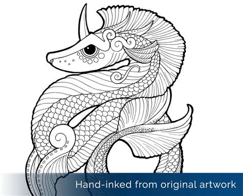 Water Dragon Coloring Page Sea Serpent Leviathan Sea Etsy