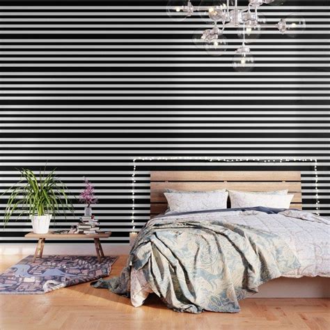 Stripe Black And White Horizontal Wallpaper By Beautifulhomes Society6