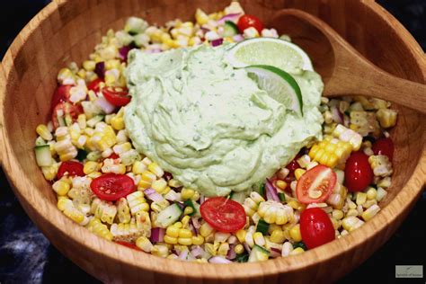 Corn Salad With Avocado Cream Sprinkle Of Sesame
