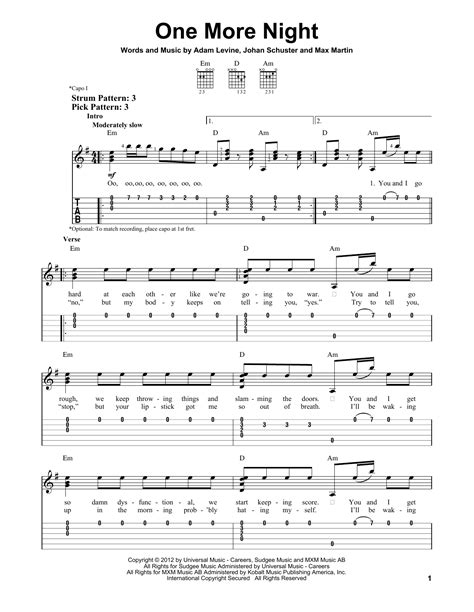 One More Night By Maroon 5 Easy Guitar Tab Guitar Instructor
