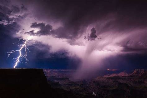 Lightning Hits The Rim Of The Grand Canyon In Arizona Nature