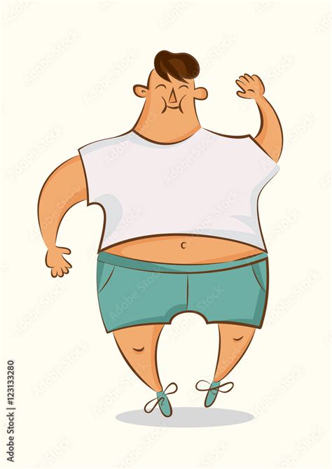 Fat Cartoon Character Boy With Overweight Isolated Vector
