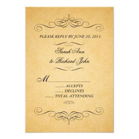 vintage wedding rsvp with black swirls on tea stained paper effect by elke clarke© purchase at