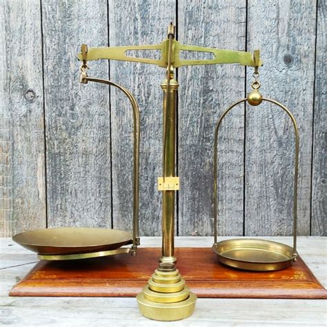 Antique Brass Balance Scales With Weights In Original Condition
