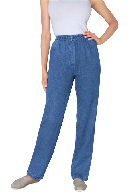 woman within woman within women s plus size tall elastic waist cotton straight leg pant jeans