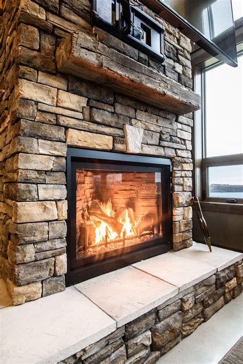 Stone Lodge Fireplace With Raised Hearth Rustic Fireplaces Diy