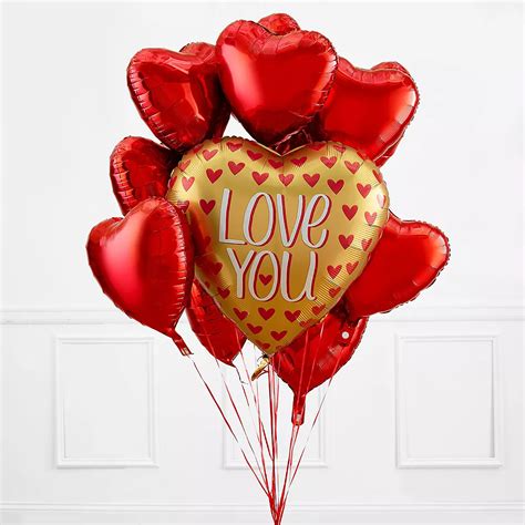Gold And Red Heart Valentines Day Balloon Bouquet Party City