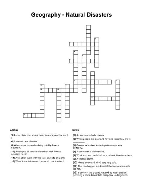 Geography Natural Disasters Crossword Puzzle