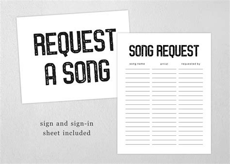 Printable Song Request Sign And Song Request Sheet DJ Song Request